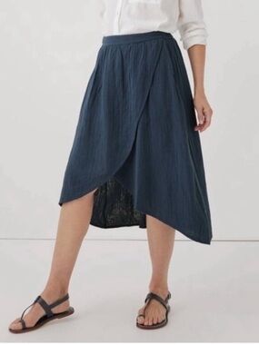 Pact Coastal Tulip Skirt Organic Cotton Double Gauze Blue Navy Size XL